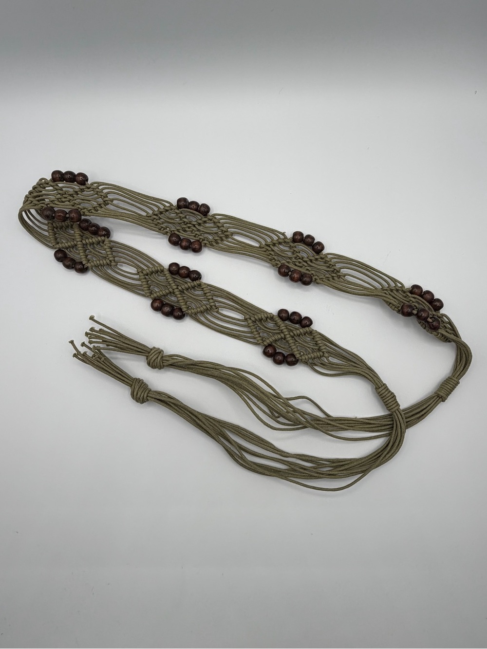 Boho Macramé Olive Green Beaded Waist Belt